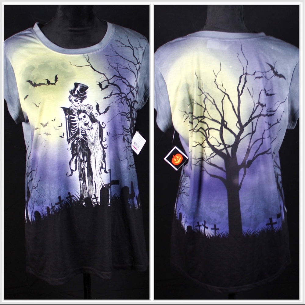 NWT Vintage Y2K Gothic Halloween Scenic Graveyard Day of the Dead Pastel Gothic